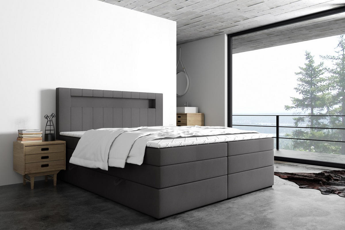 BOXSPRINGBETT Gold 5 King LED 120x200 cm Dunkelgrau Velvet H4 - Dunkelgrau, Holz (120/200cm) - Labett