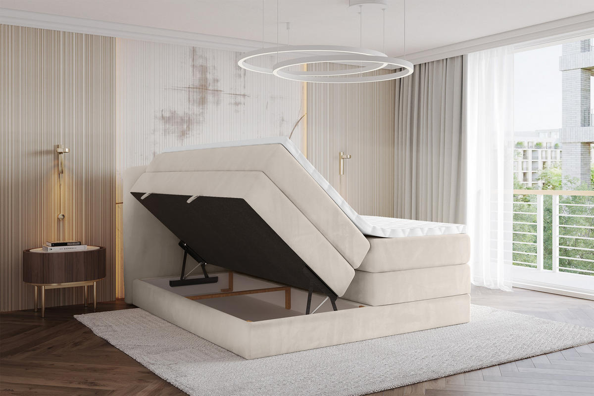 BOXBETT mit Matratze H3|H4 - NINA KING - 160x200 cm - Beige - Champagner, Holzwerkstoff (160/200cm) - ALTDECOR