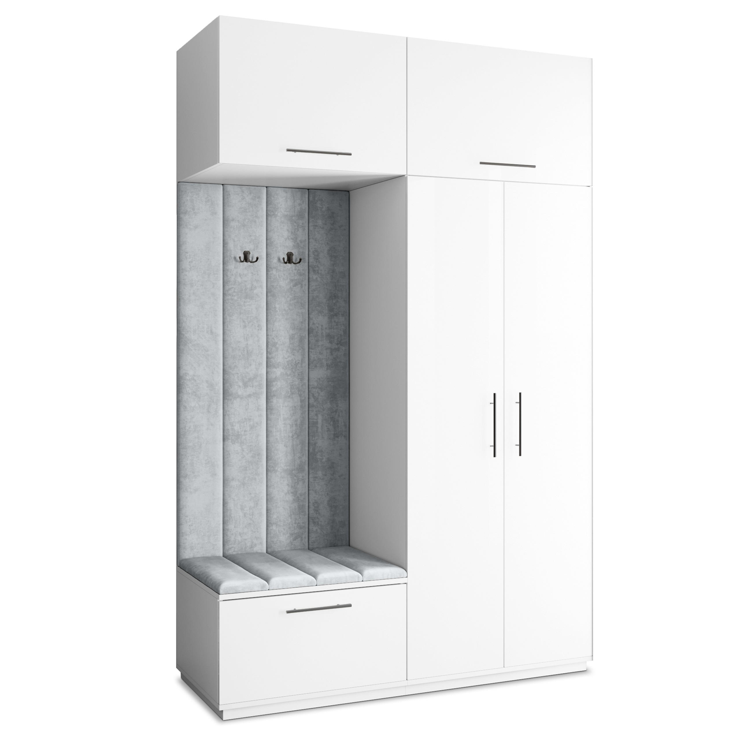 Masseno Garderobenschrank Weiß, Hellgrau 150x240x60 cm