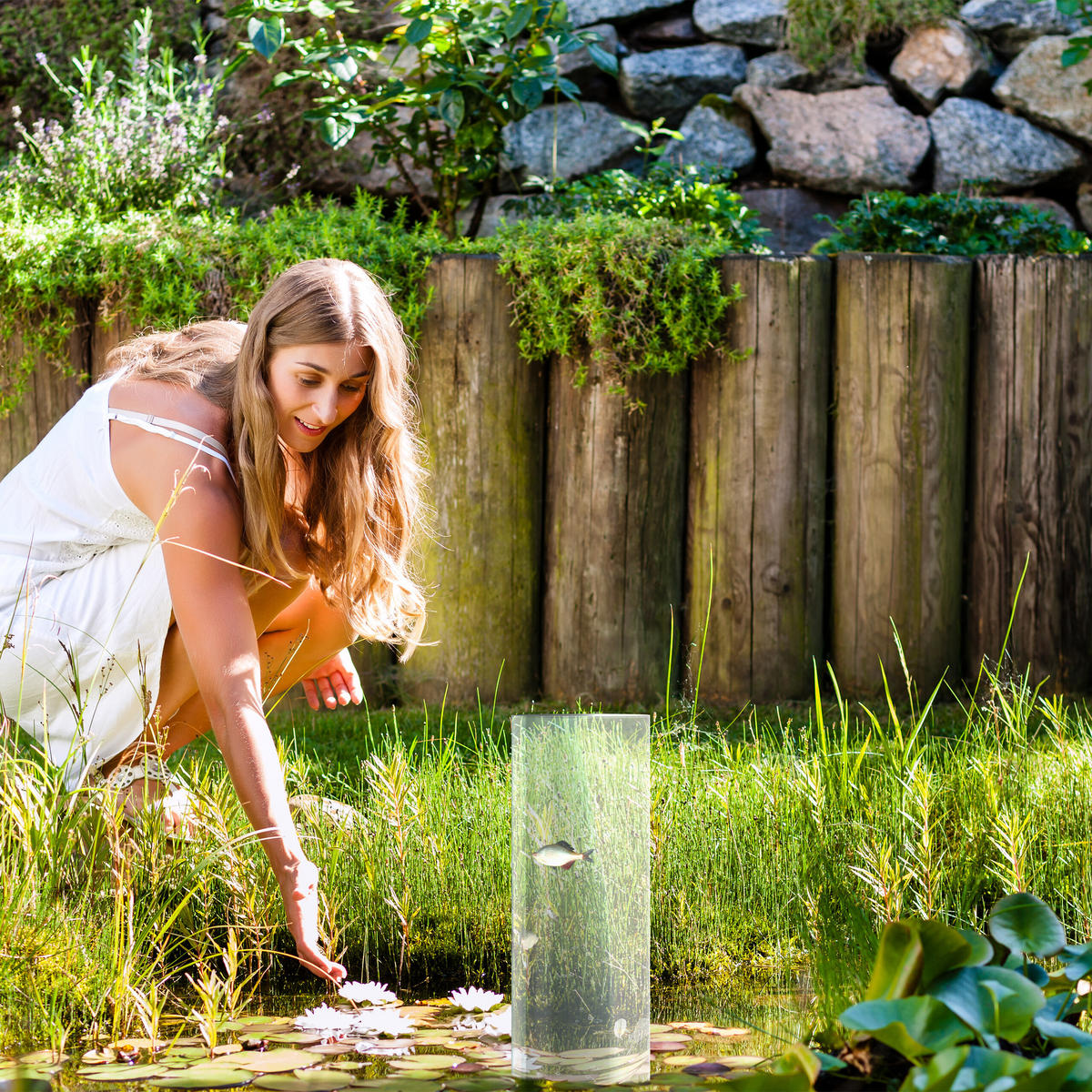 FISCHSÄULE - Transparent, Kunststoff/Metall (22/22/87cm) - Relaxdays