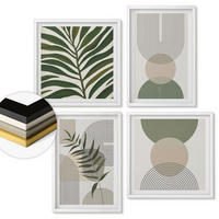 WANDBILDER 4er-Set - 50x50 cm & 40x60 cm Weißer Rahmen - Abstrakte Blätter im Boho-Stil - Weiß, Kunststoff (50/50cm) - ArtPrintCave