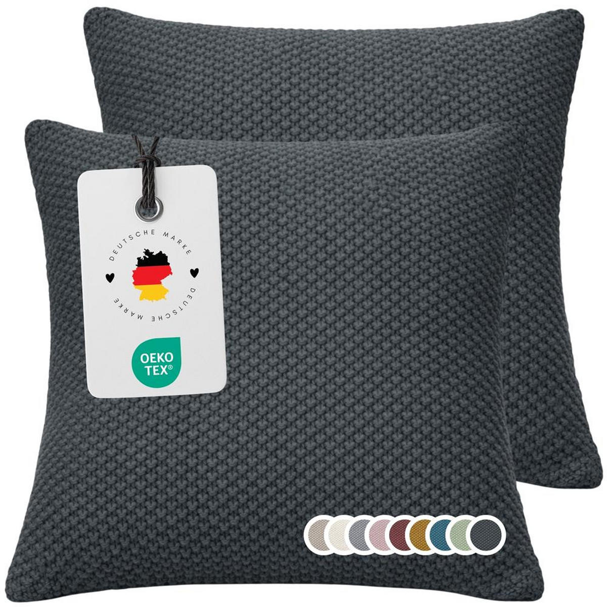 KISSENBEZUG 50x50 im 2er Set, Strick Dekokissenbezug, Wohnzimmer Sofakissenbezug für Sofa, Bett, Couch - Anthrazit - Anthrazit, Textil (50/50cm) - Carpe Sonno