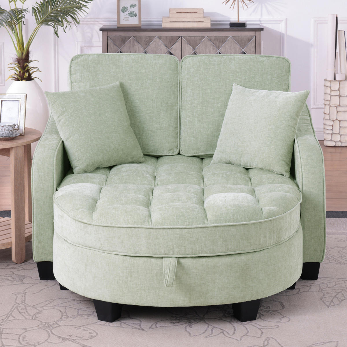 RÉCAMIERE 2-in-1 mit Hocker 132 x 129 x 93 cm Eukalyptusholz Cyan - Hellblau, Holzwerkstoff (129/93/132cm) - Meubliv
