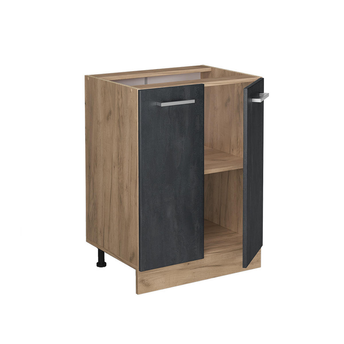 KÜCHENUNTERSCHRANK KÜCHENSCHRANK R-Line Schwarz Beton 60 cm AP Anthrazit - Eiche Wotan/Schwarz, Holzwerkstoff (60/81.6/60cm) - Vicco
