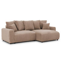 ECKSOFA Calma mit Schlaffunktion und Bettkasten im Bumpy-Design aus weichem Beige Plüschcord - Ottomane rechts - Beige/Schwarz, Holz/Kunststoff (140/239cm) - S-Style