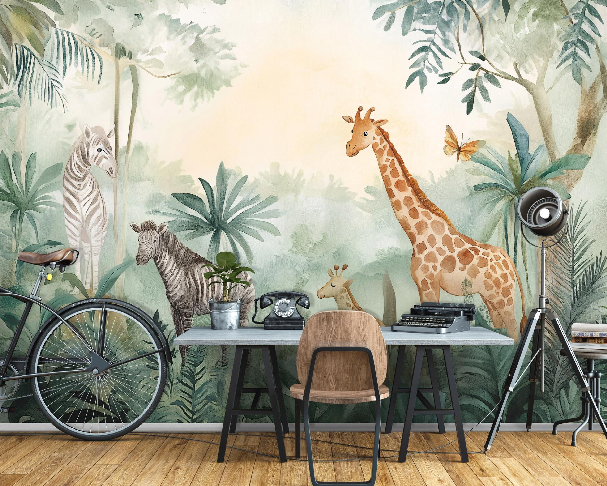 FOTOTAPETE Kinderzimmer Tiere Wald Tapete Kinder 350x250 - Multicolor, Papier (350/250cm) - Wallarena