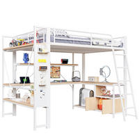HOCHBETT aus Metall und MDF 140x200 cm Weiß mit Schreibtisch, LED-Beleuchtung, USB-Anschlüssen und Stauraum - Weiß, Metall (140/200cm) - IVMEU