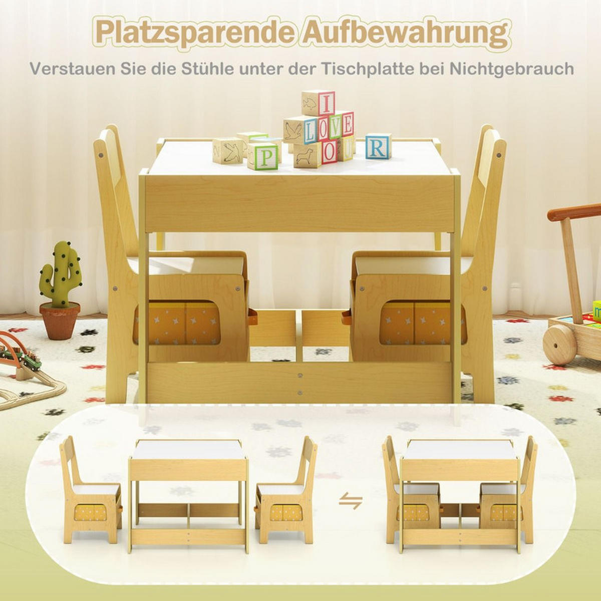 KINDERSITZ‑SET mit Stuhl gelb(3-tlg) - Gelb, Holzwerkstoff (62/48/62cm) - COSTWAY