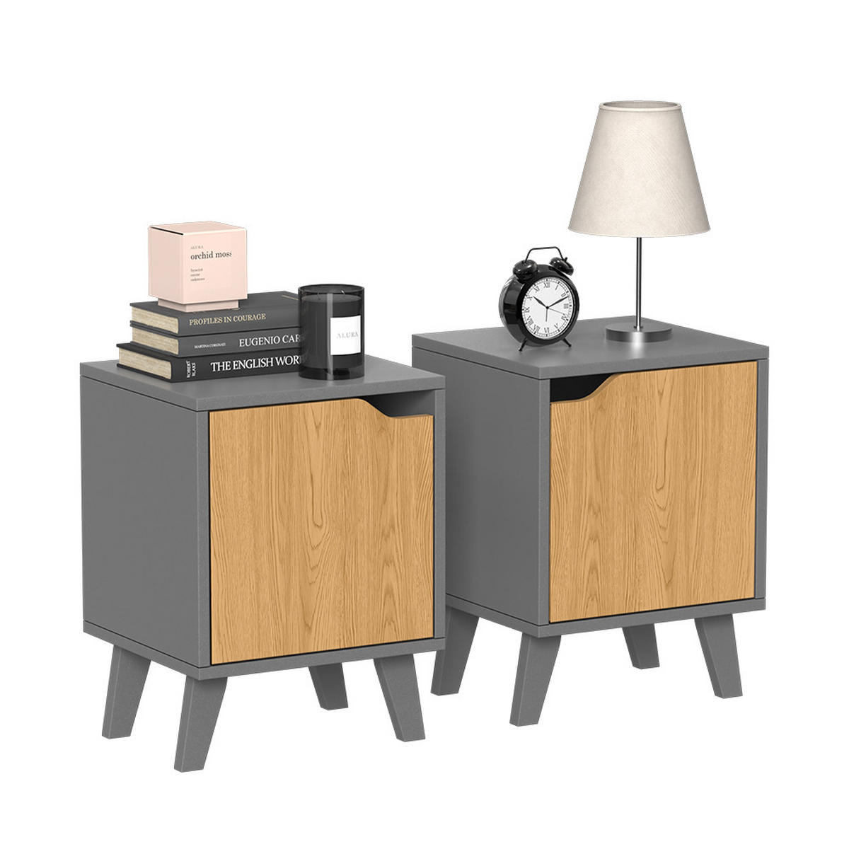 NACHTTISCH Malu Anthrazit/Eiche 2 Teile - Anthrazit, Holzwerkstoff (34.5/47/32cm) - Vicco