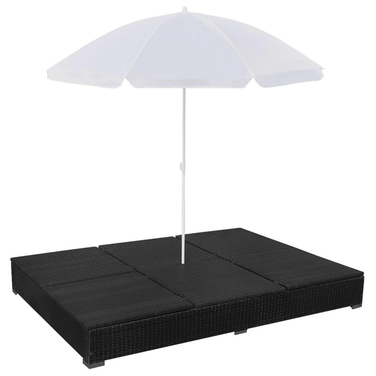 OUTDOOR-LOUNGEBETT Mit Sonnenschirm Poly Rattan Schwarz - Creme/Schwarz, Kunststoff/Textil (140/190/197cm) - vidaXL