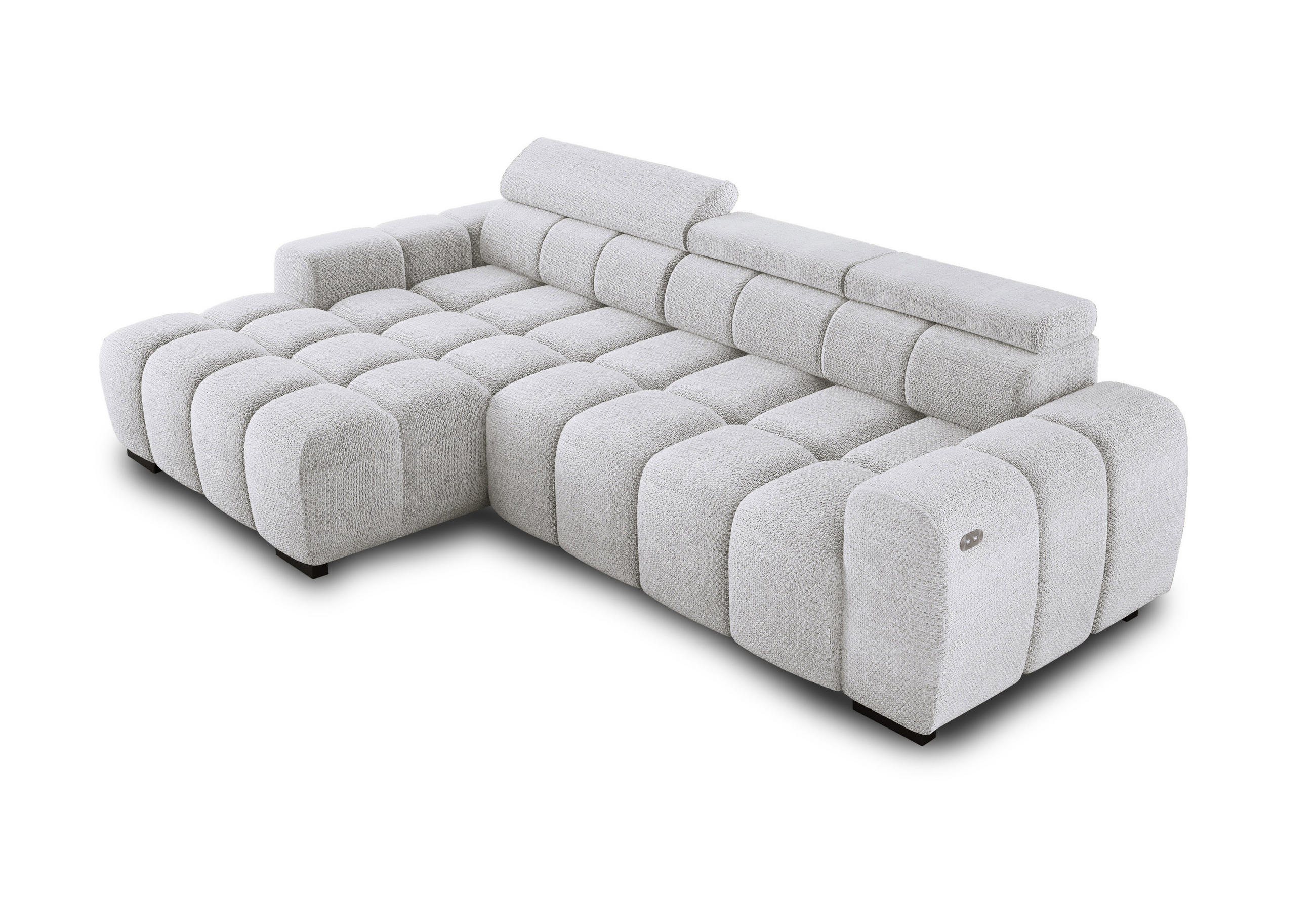 ECKSOFA OMBO 285x168x77/97 cm, Links, Schlaffunktion, elektr. Sitz, Kopfstützen, hydrophober EDEN-Stoff – Esche - Hellgrau, Holz/Textil (168/285cm) - DomoHome