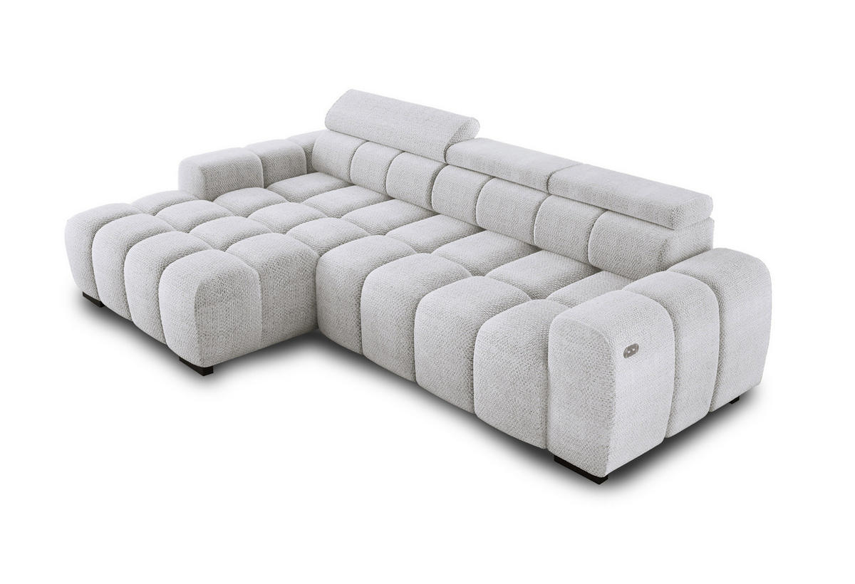 ECKSOFA OMBO 285x168x77/97 cm, Links, Schlaffunktion, elektr. Sitz, Kopfstützen, hydrophober EDEN-Stoff – Esche - Hellgrau, Holz/Textil (168/285cm) - DomoHome