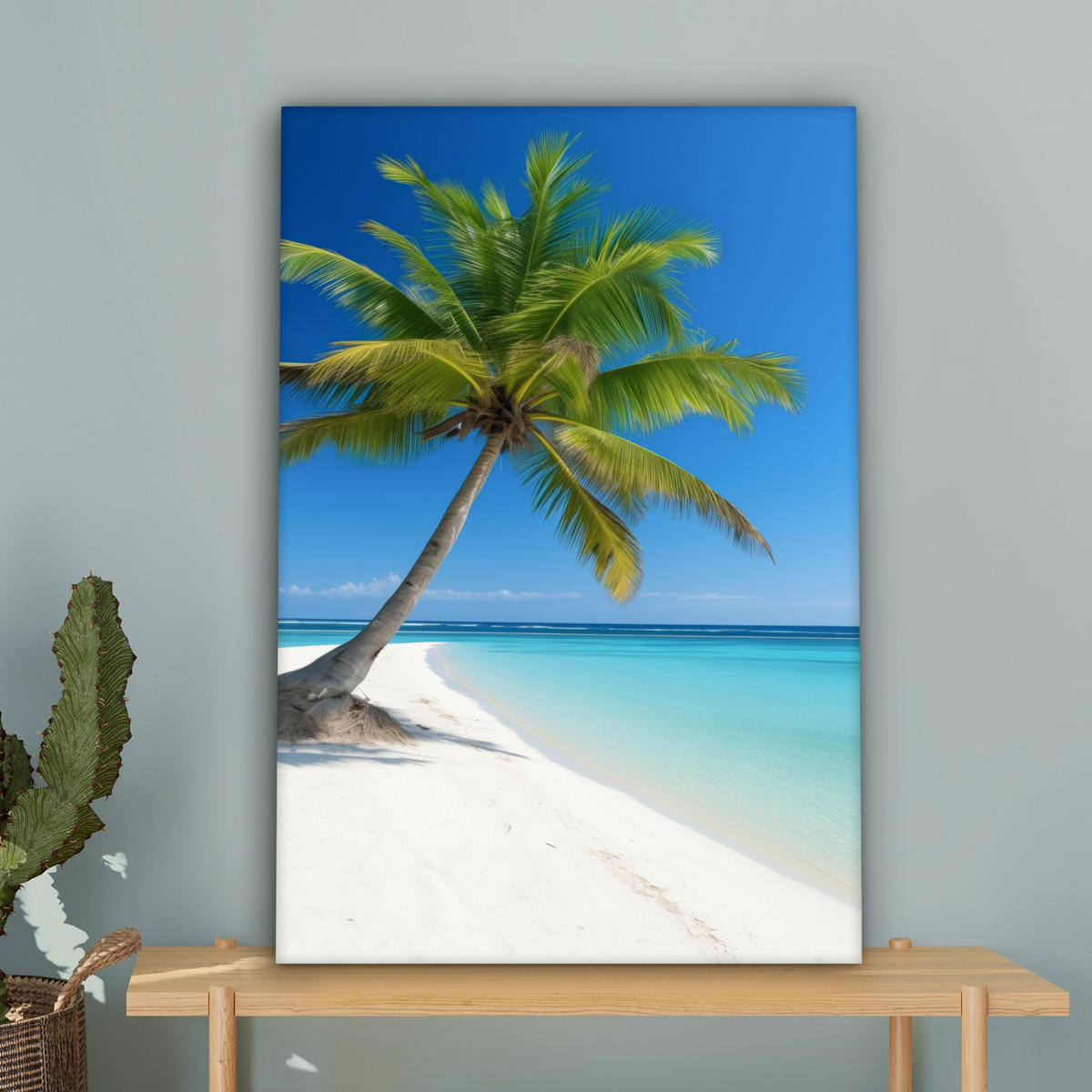 LEINWANDBILD Strand - Palme - Tropisch - Meer 40x60 cm - Grün, Textil (40/60cm) - MuchoWow