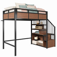 HOCHBETT 90/200 cm in Schwarz mit LED, Stauraumleiter und Sicherheitsgeländer - Schwarz, Holzwerkstoff/Metall (90/200cm) - CHICFURN