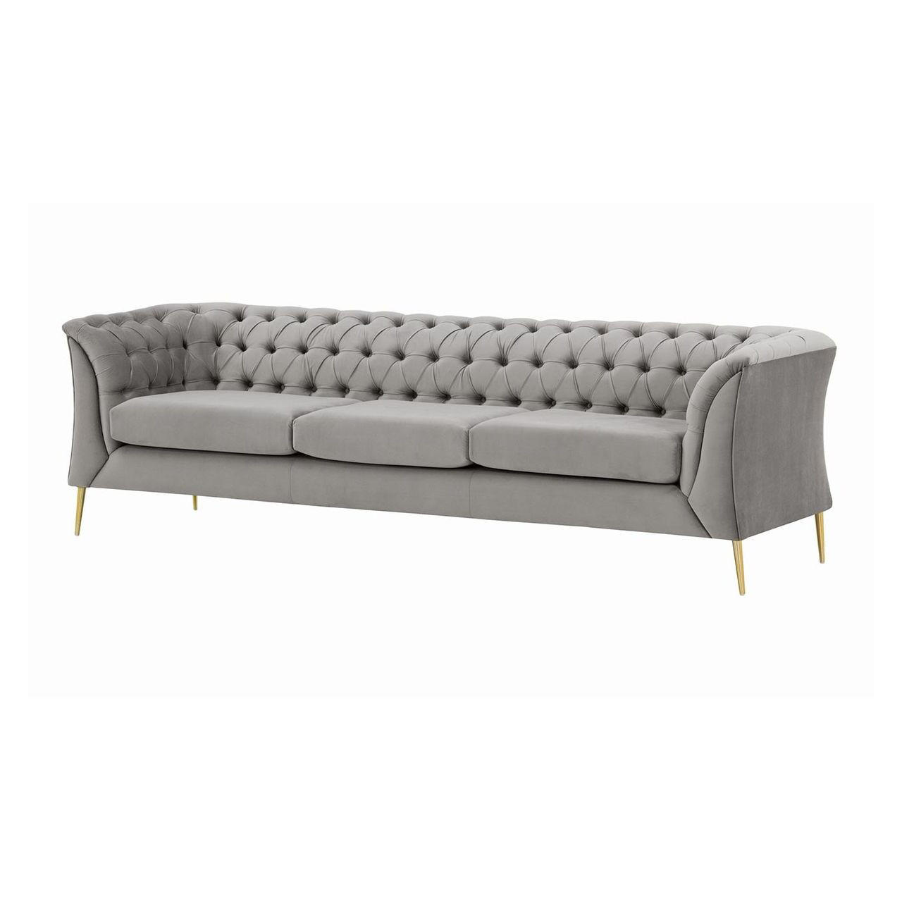 DREISITZER-SOFA Chesterfield Modern-Velluto 15 - Hellgrau, Holz/Textil (248/74/80cm)