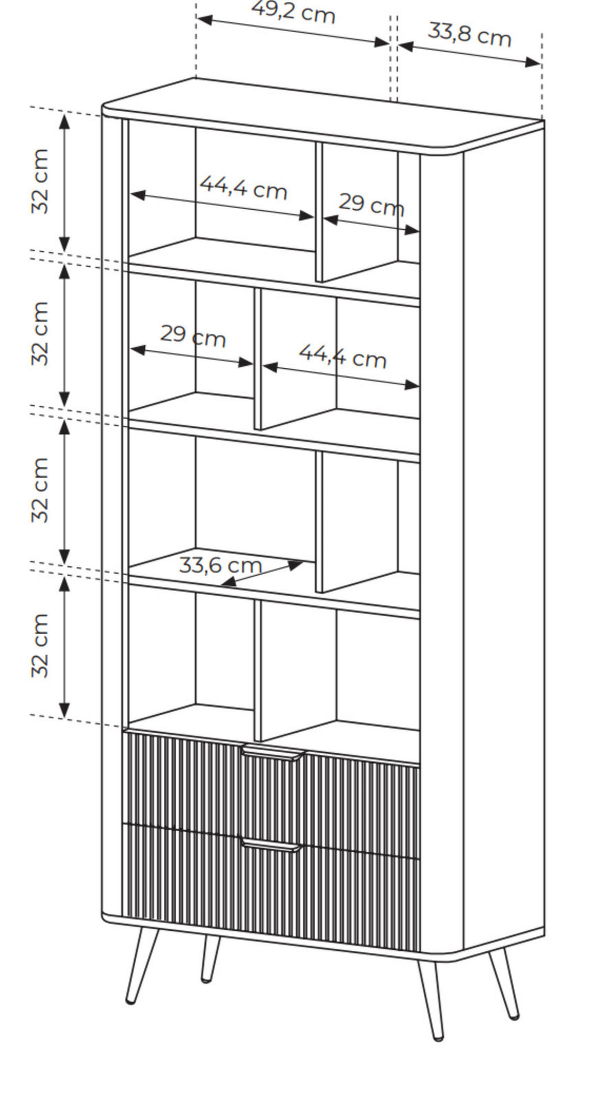 STANDREGAL Flore A Weiß - 88 cm - mit 2 geriffelten Schubladen - Gelb/Goldfarben, Holz/Holzwerkstoff (88/194/38cm) - Ravio