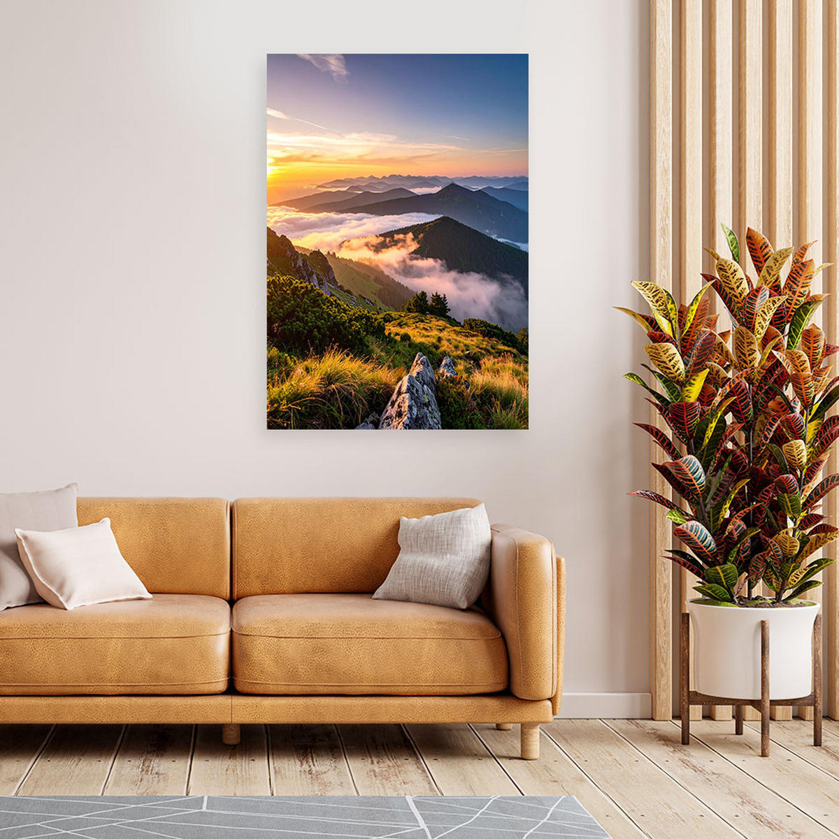 LEINWANDBILD Berglandschaft Sonnenuntergang 80x120cm - Multicolor, Textil (80/120cm) - Feeby