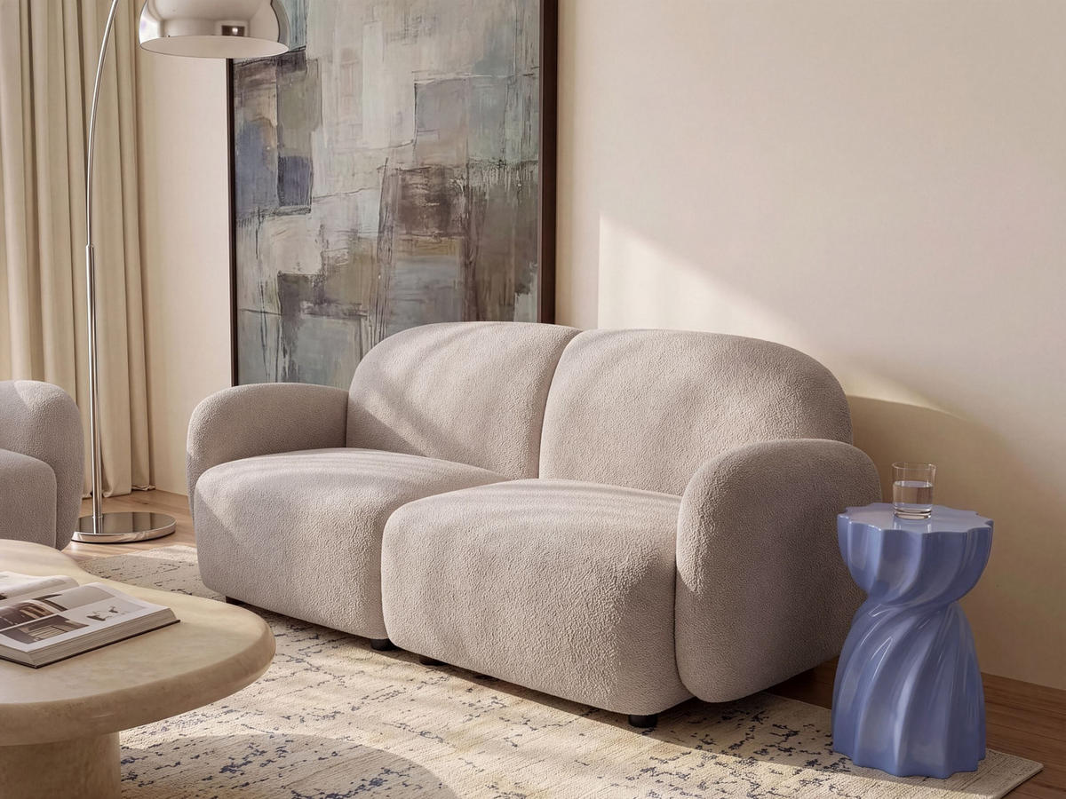 2-SITZER-SOFA Bouclé Beige Jule - Beige/Schwarz, Textil (151/77/82cm) - Beliani