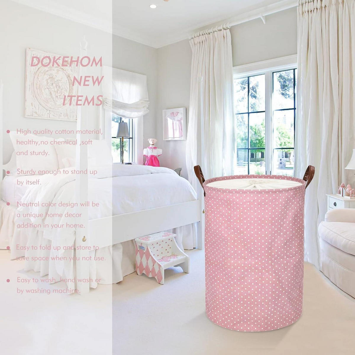 WÄSCHEKORB mit Tunnelzug 61 cm Rosa Tupfen - Rosa, Textil (40.5/61/40.5cm)