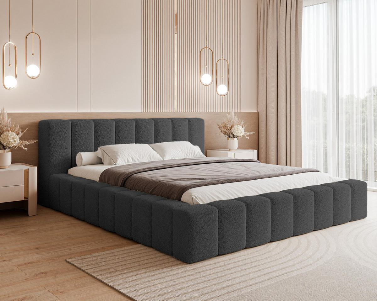 POLSTERBETT OMENO 180x200 cm, Graphit - Graphitfarben, Textil (200/180cm) - Fedve