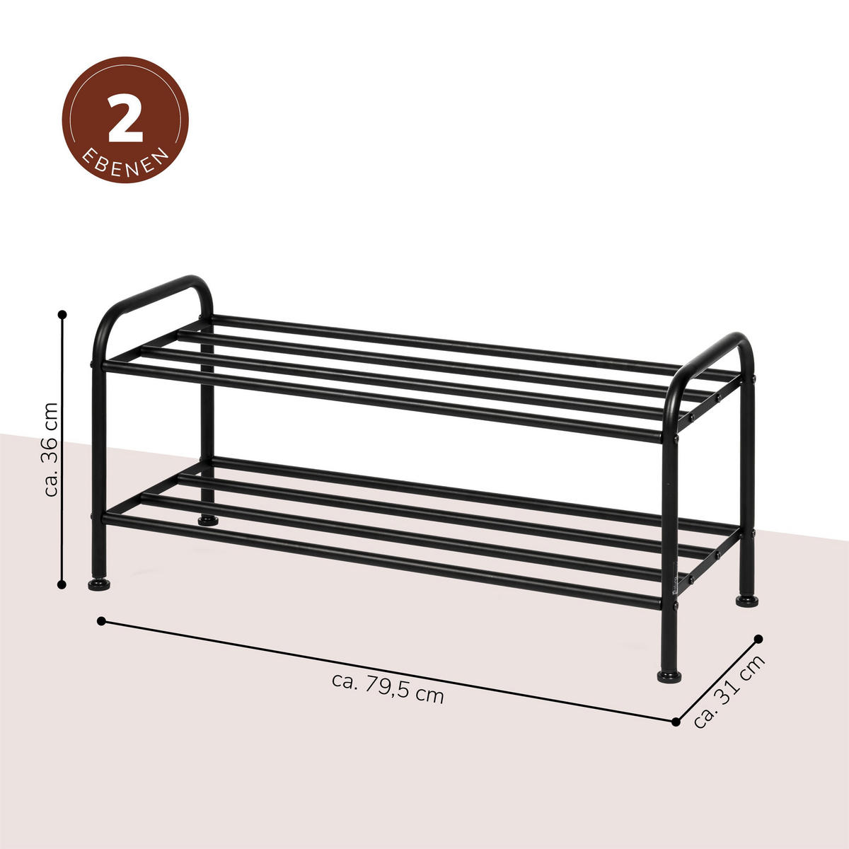 SCHUHREGAL, schwarz - Schwarz, Metall (79.5/36/31cm) - eluno