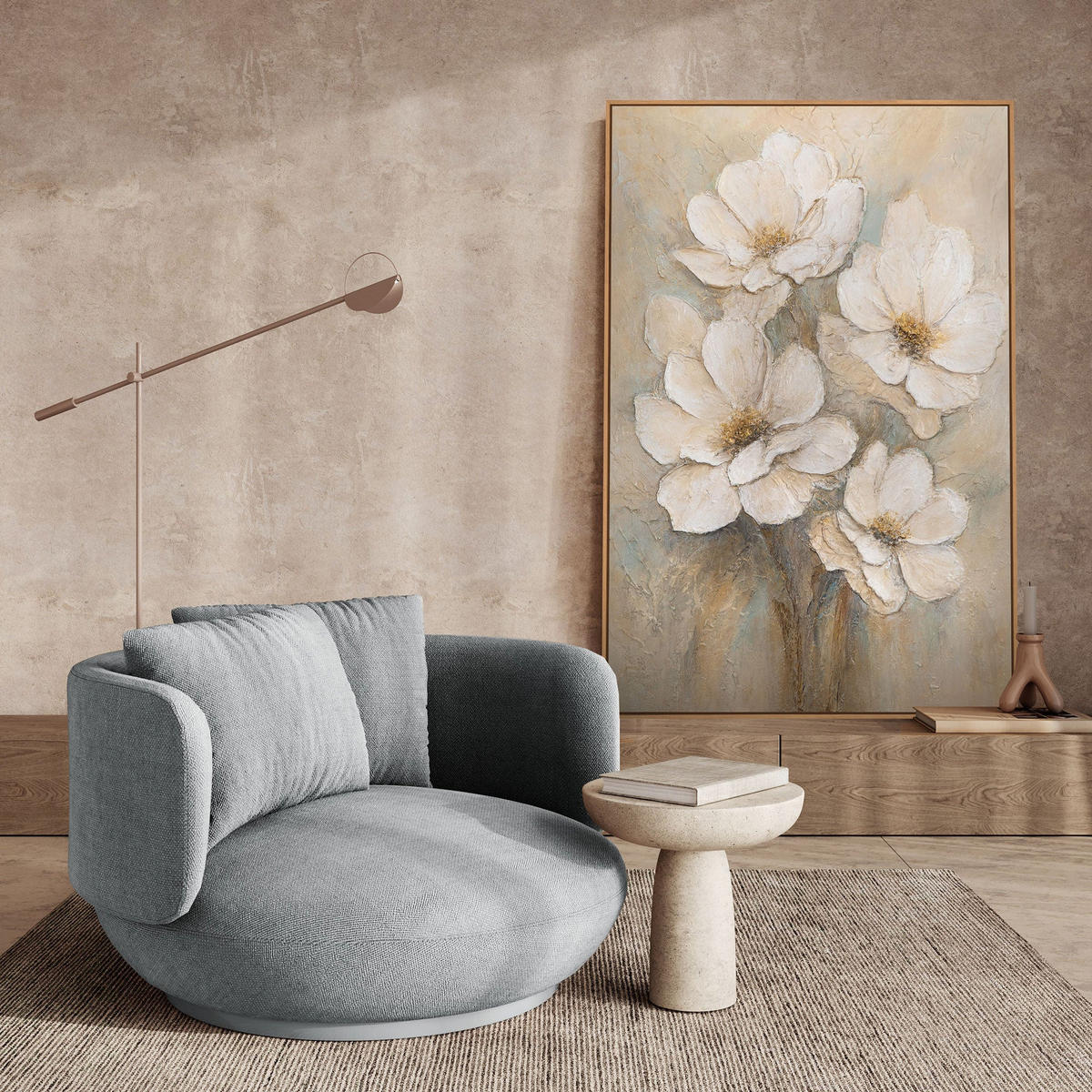 GEMÄLDE Schleier der Zärtlichkeit Schattenfugenrahmen Beige 120x80 cm - Beige, Holz (120/80cm) - YS-art gallery