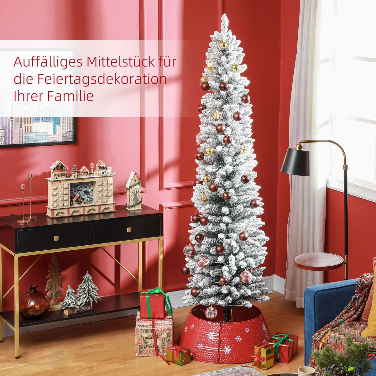 KÜNSTLICHER Weihnachtsbaum 210 cm mit 180 LED-Lichten faltbar Standfuß Grün+Weiß - Weiß/Grün, Kunststoff/Metall (210cm) - HOMCOM