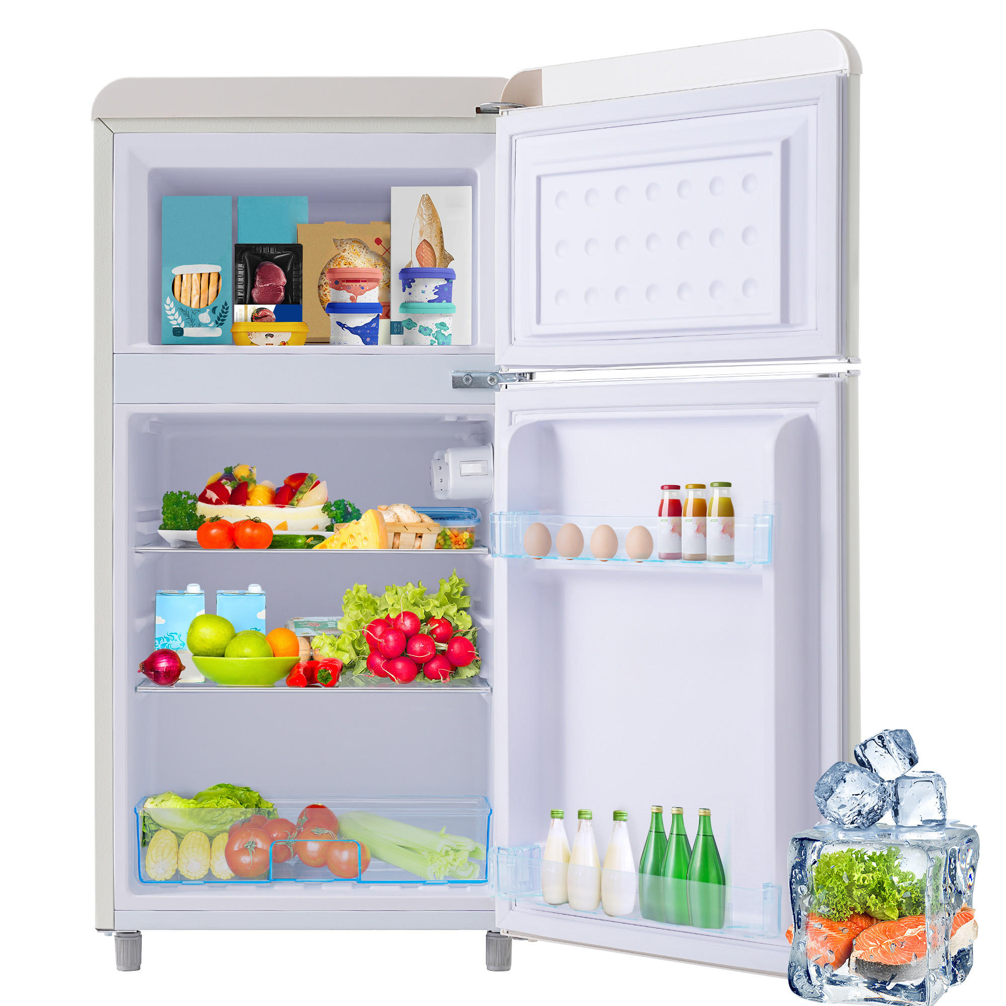 RETRO KÜHLSCHRANK 72L Doppeltür 21L Gefrier LED E Klasse - Weiß, Kunststoff (45/91/46cm) - FLIEKS