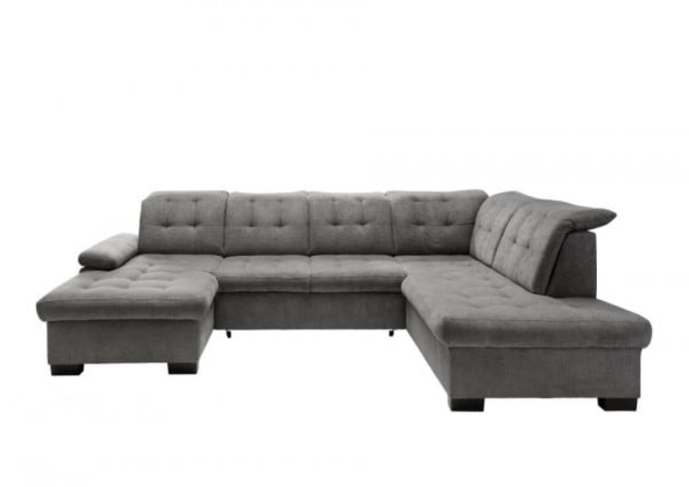WOHNLANDSCHAFT mit Schlaffunktion und Bettkasten, verstellbare Kopflehnen - Schwarz/Grau, Kunststoff/Textil (216/163/305cm) - myHomelando