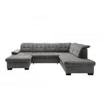 WOHNLANDSCHAFT mit Schlaffunktion und Bettkasten, verstellbare Kopflehnen - Schwarz/Grau, Kunststoff/Textil (216/163/305cm) - myHomelando