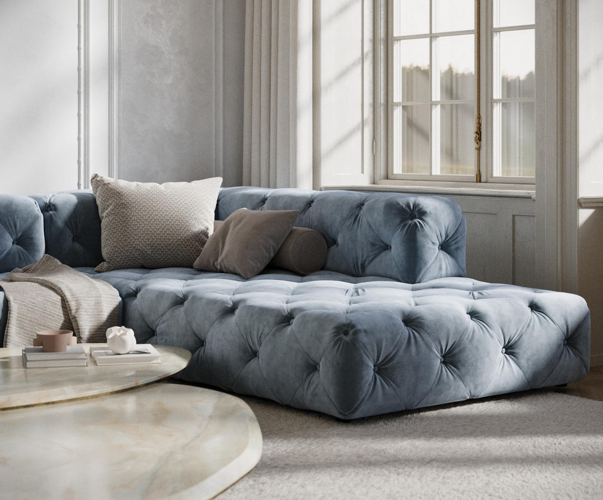 ECKSOFA Cosimo Blau Grau Samtstoff - Blaugrau/Schwarz, Holz/Holzwerkstoff (325/228cm) - Maison de Reve