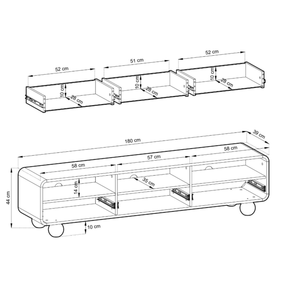 TV-BOARD ORION 180cm (Cashmere, Abgerundete Kanten, Kugelfüße, Push to Open) - Kaschmir, Holz/Holzwerkstoff (180/44/39cm) - Ravio