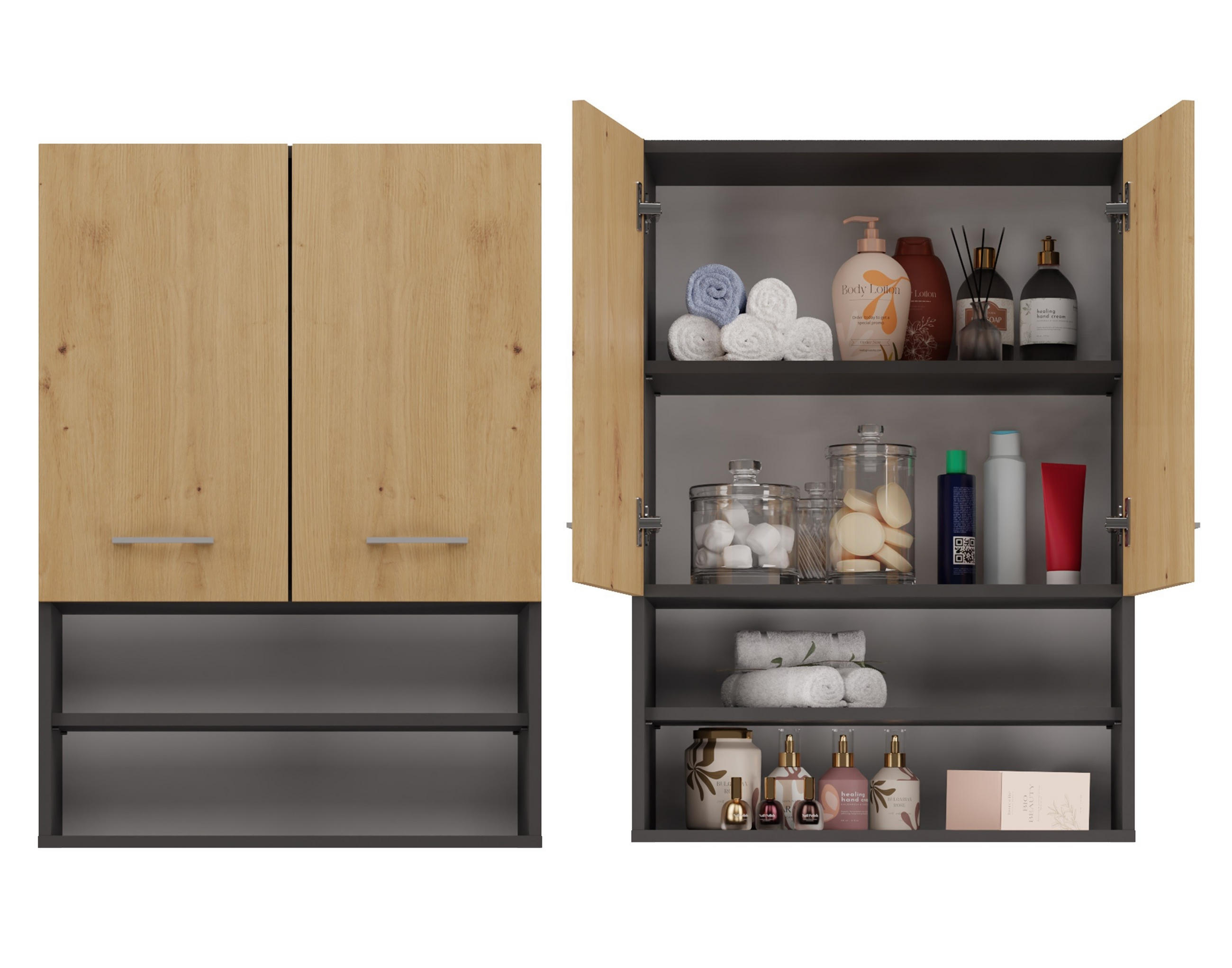 BADEZIMMER-HÄNGESCHRANK POLA MINI DK - ANTHRAZIT EICHE ARTISAN - Anthrazit/Eiche Artisan, Holzwerkstoff (64/90/30cm) - CDF