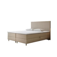 BOXBETT 180 x 200 cm mit Taschenmatratze ESTEPONA, Bettkästen mit Gasdruckfedern, Elegants gepolsterte Kopfstütze und Topper, Hellbeige - Beige, Holz/Textil (180/200cm) - Trada