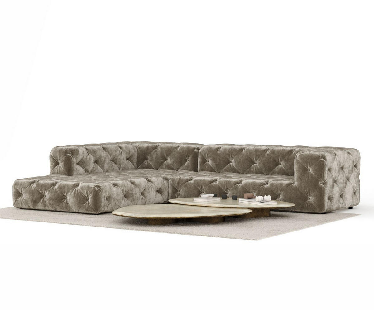 ECKSOFA Cosimo Beige Chenille - Beige/Schwarz, Holz/Holzwerkstoff (325/228cm) - Maison de Reve