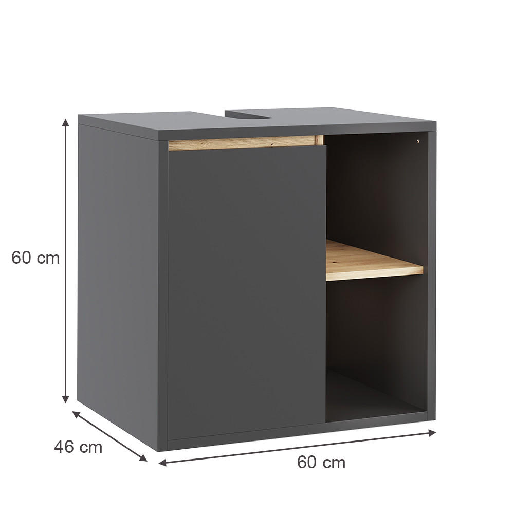 WASCHBECKENUNTERSCHRANK Viola Grau/Artisan 60 x 60 cm mit offenen Regalen - Eiche Artisan/Grau, Holzwerkstoff (60/60/46cm) - Vicco