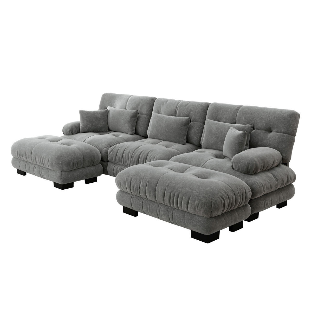 SOFA modular mit Ottomans Chenille Grey - Hellgrau, Kunststoff (145/81/313cm) - Meubliv