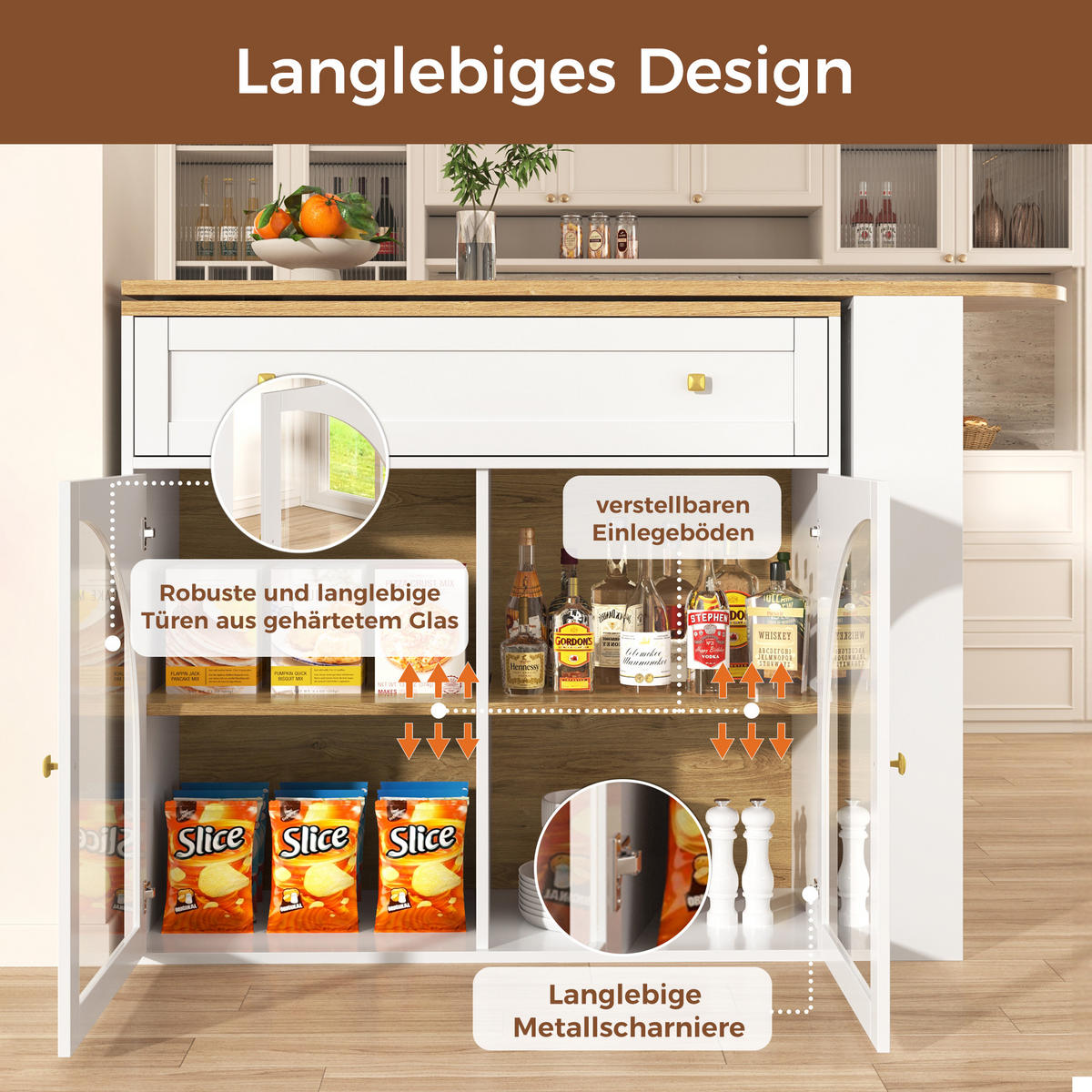 BARTISCH Ausziehbar 138–204x39x104cm 360° Glasregale Weiß - Weiß, Holzwerkstoff (39/138/104cm) - FLIEKS