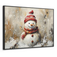 LEINWAND Bilder mit Rahmen - Schneemann - Winter - Schnee - Beige - 70x50 - Weiß, Textil (70/50cm) - MuchoWow