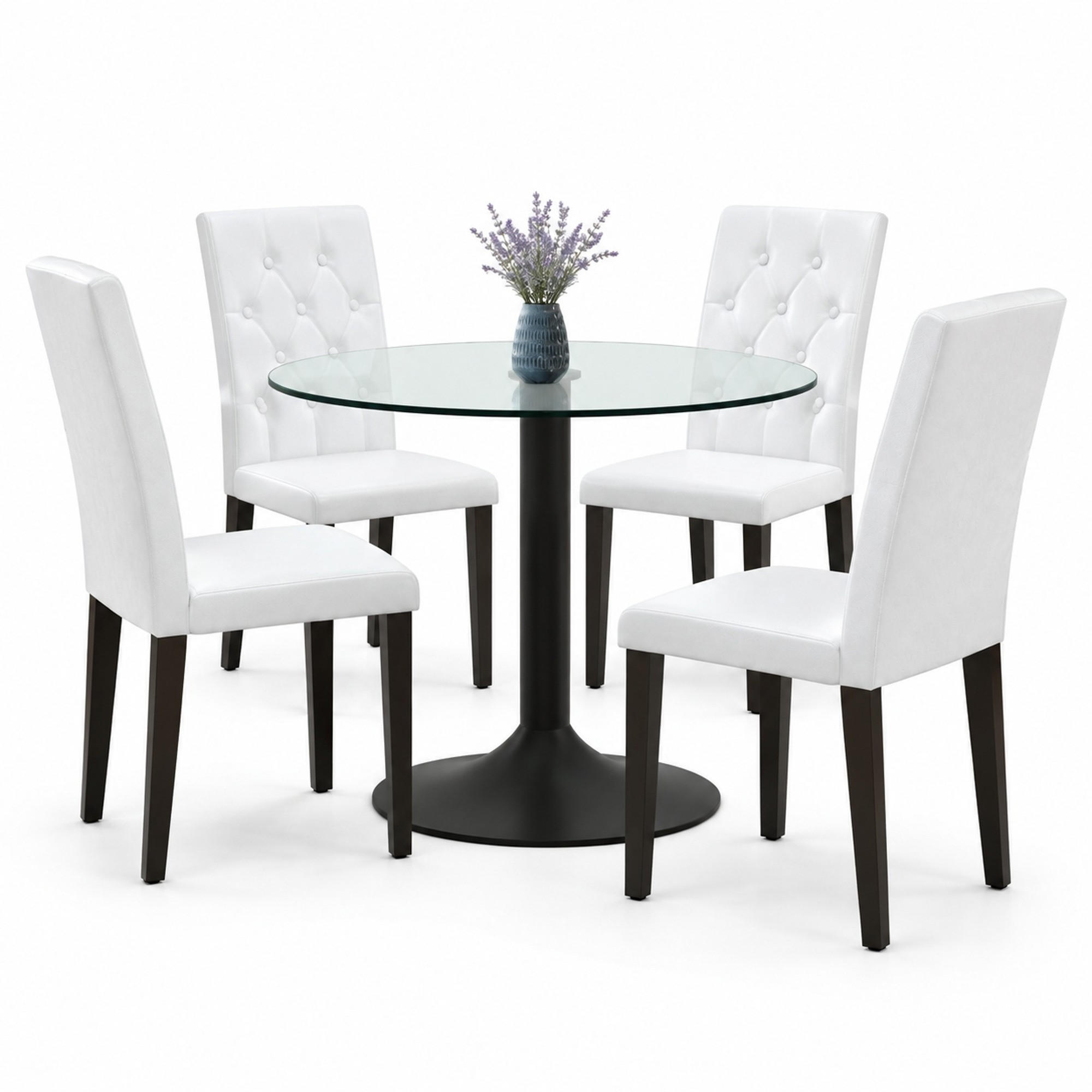 TISCH- UND STUHLSET mit Glasplatte 85 cm Schwarz/Weiß - Schwarz, Metall (85/76/85cm) - Meubliv