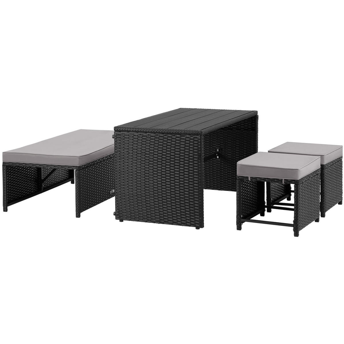RATTANLOUNGE-SET Monopoli 2-in-1, Sofa und Sitzgruppe für 4, Polyrattan schwarz, 110 x 60 cm - Schwarz, Kunststoff - tectake