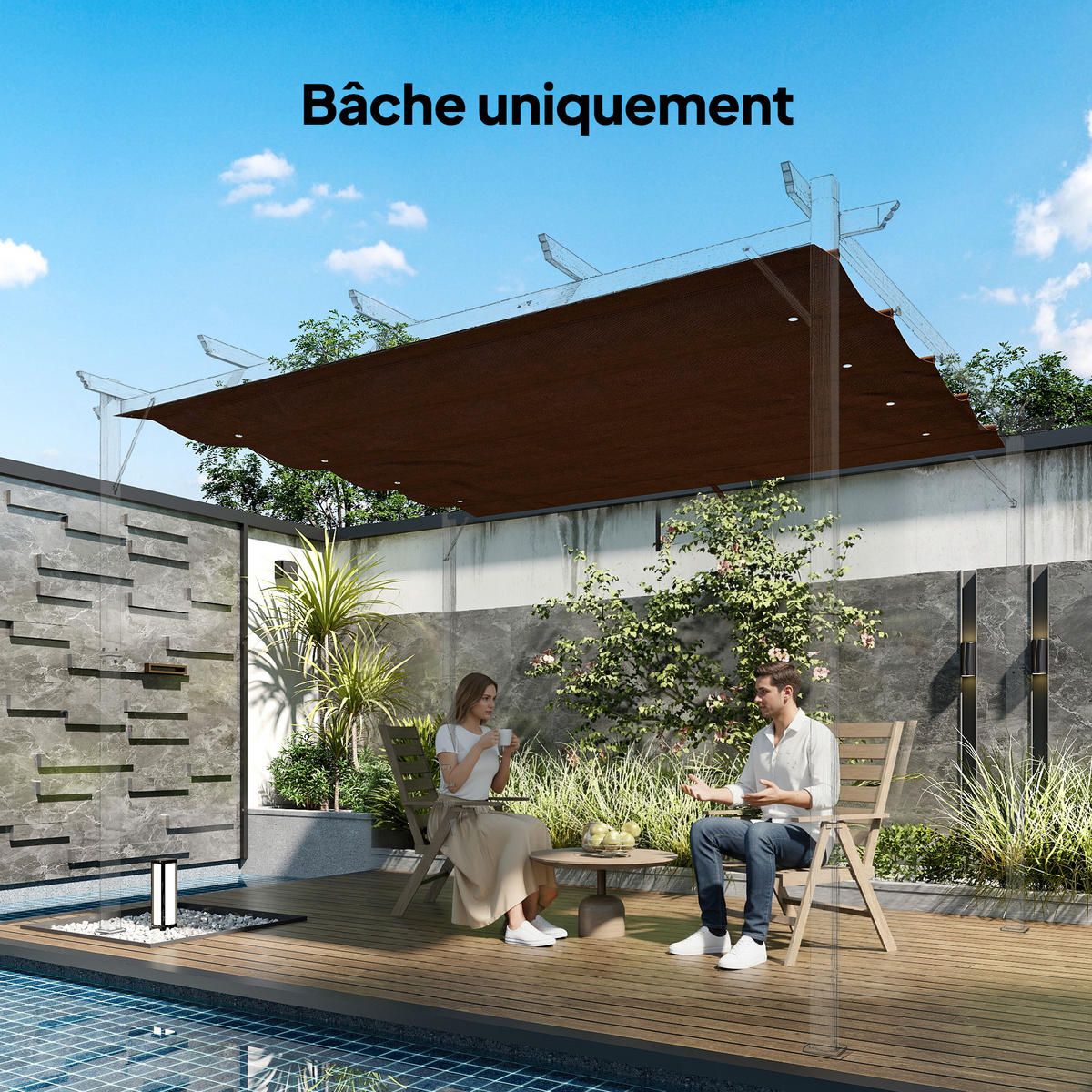 ERSATZDACH DE-12638 300/200 cm UV30+ mit 5 Stangentaschen und 8 Drainagelöchern Café - Braun, Textil (245/16/286cm) - ComfortXL