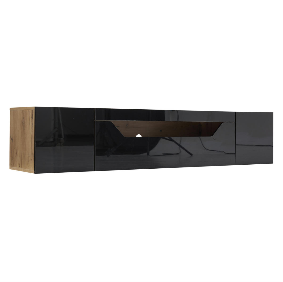 WANDLOWBOARD 180/37/36 cm mit LED-Beleuchtung und 3 Staufächern - Schwarz, Holzwerkstoff (180/36/37cm) - BEAOK