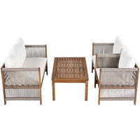 GARTENLOUNGE-SET BEIGE mit Doppelsofa 2 Sesseln Akazie Rattanoptik inkl. Kissen - Weiß, Textil - BLACKCUP