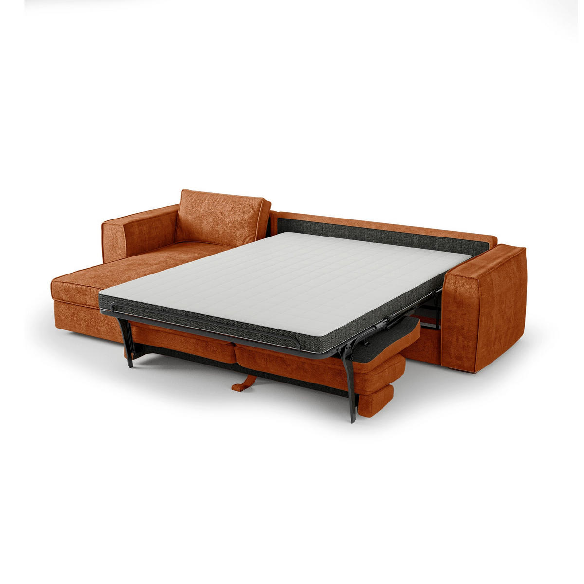 LINKSECK-SCHLAFSOFA MIKA Kettgewebe mit weichem Griff Terrakotta 292cm - Dunkelorange/Terracotta, Textil (292/100cm) - Premium Interiors
