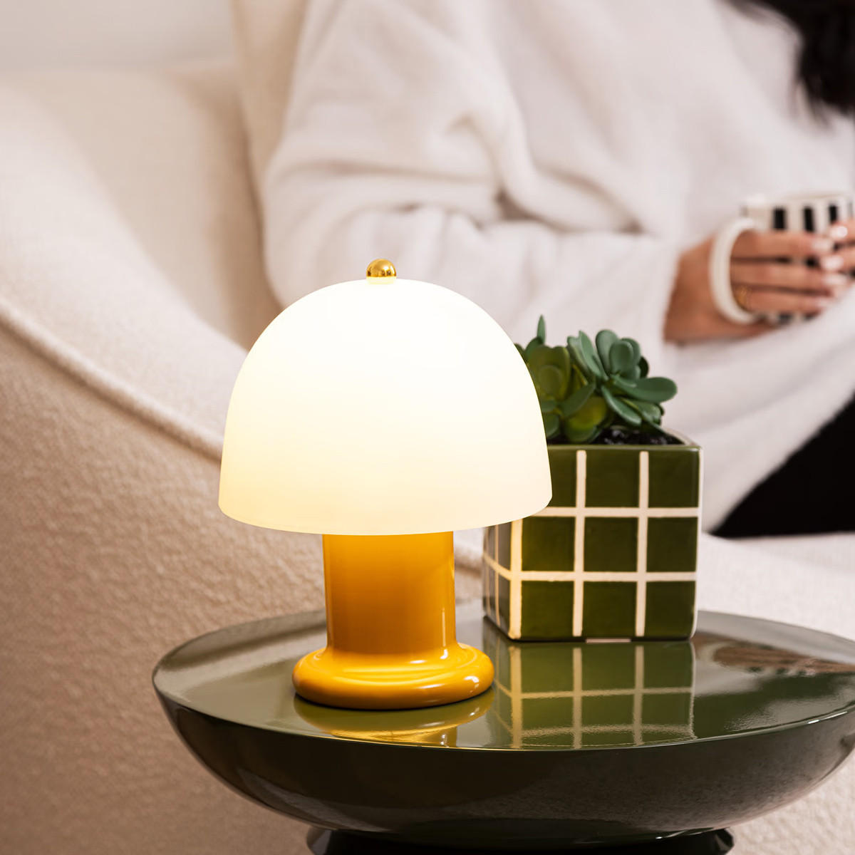 PILZLAMPE Rick 21 cm - Gelb, Glas (16/16/21cm) - Atmosphera Createur d´interieur