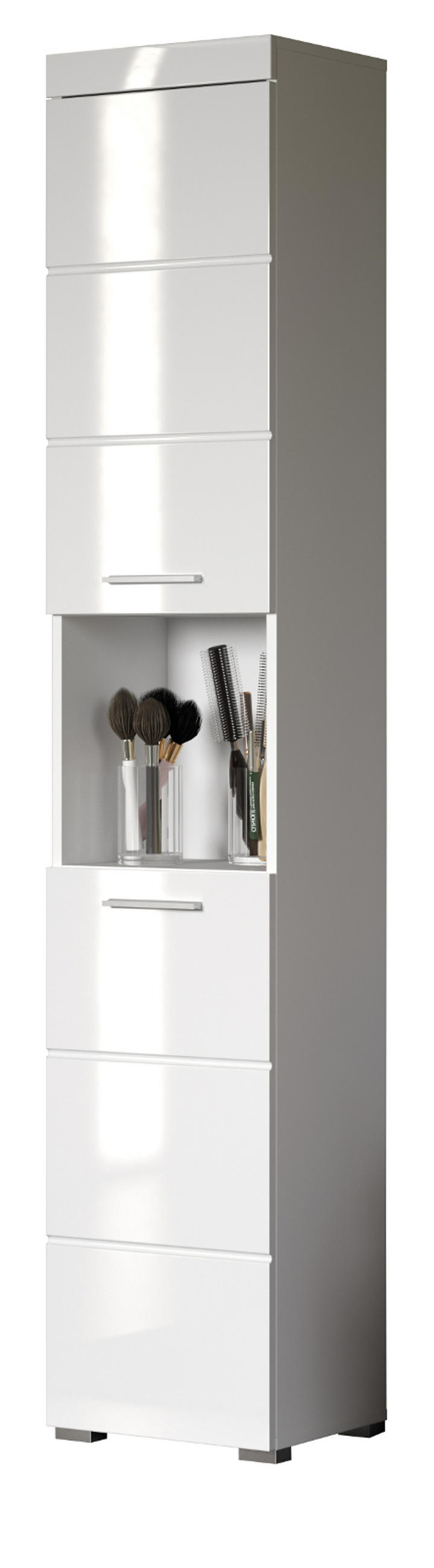 HOCHSCHRANK weiß Hochglanz 37 x 190 cm, Badschrank 2-türig - Weiß, Holzwerkstoff/Kunststoff (37/190/31cm) - Top.Furn