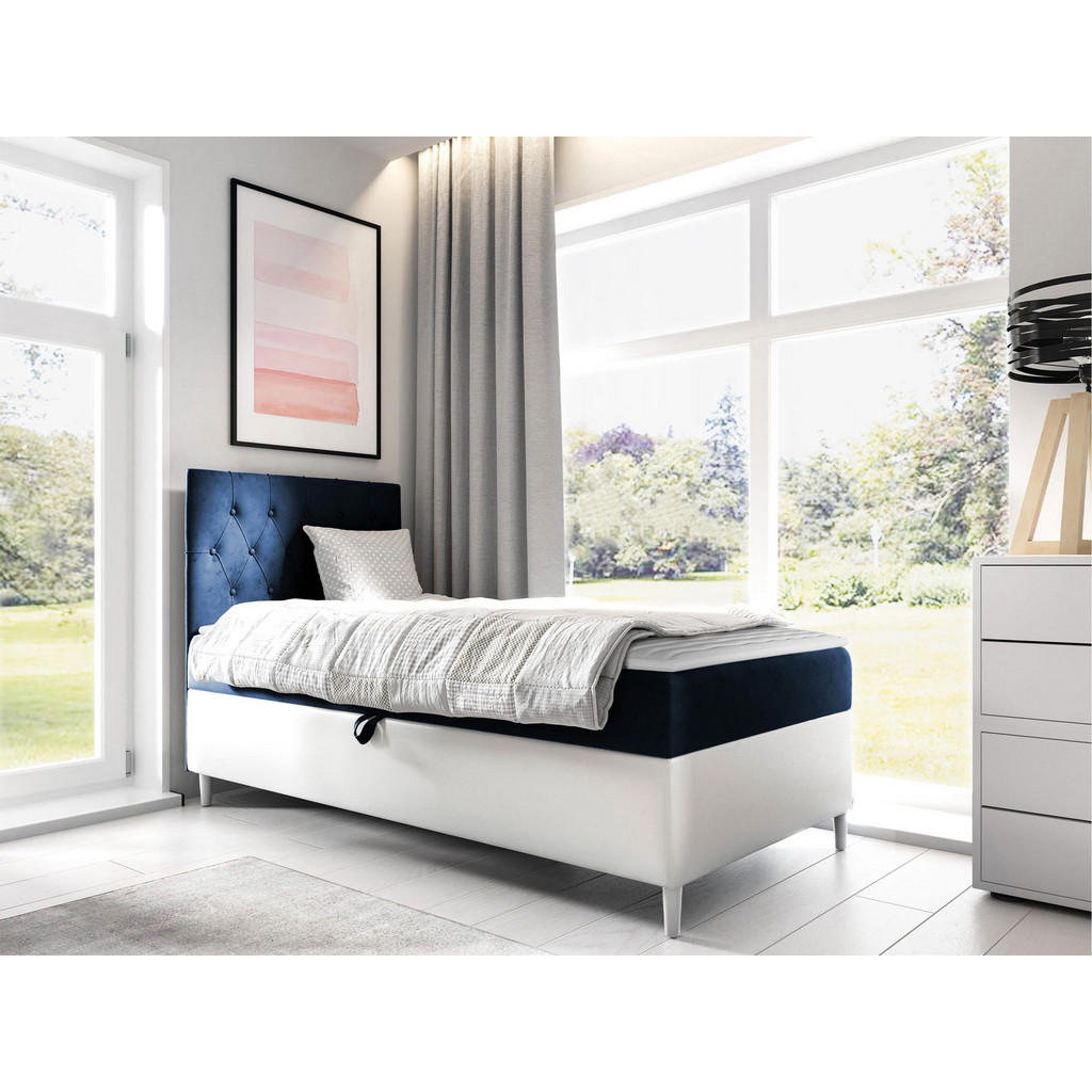 Thumbnail - Mirjan24 Boxbett, Weiß, Blau, Holz, H3, 90x200 cm, Schlafzimmer, Betten, Boxspringbetten