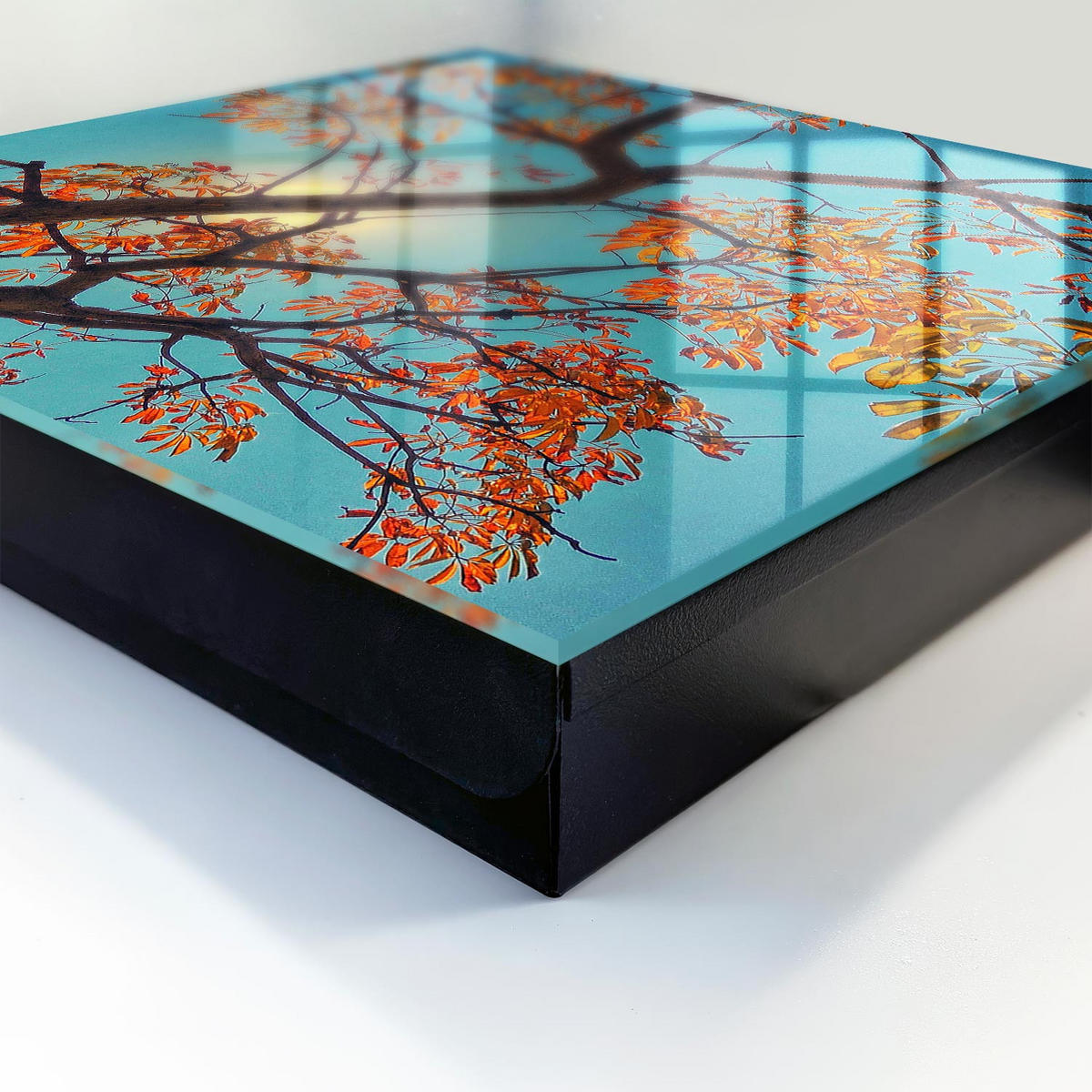 SCHLÜSSELBOX Schwarz 30x30 cm- Türöffnung nach rechts - Herbstbaum - Blau, Metall (30/30/5cm) - TULUP