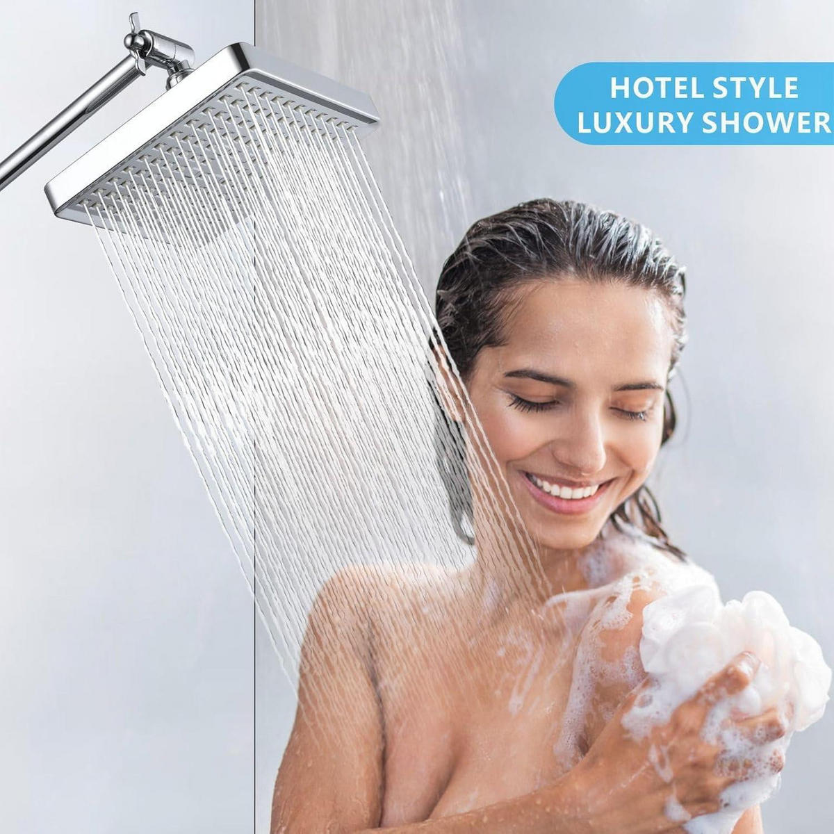 REGENDUSCHE 15 cm Quadratisch Chrom-Finish Hochdruck - Silberfarben, Metall (15/2/15cm)